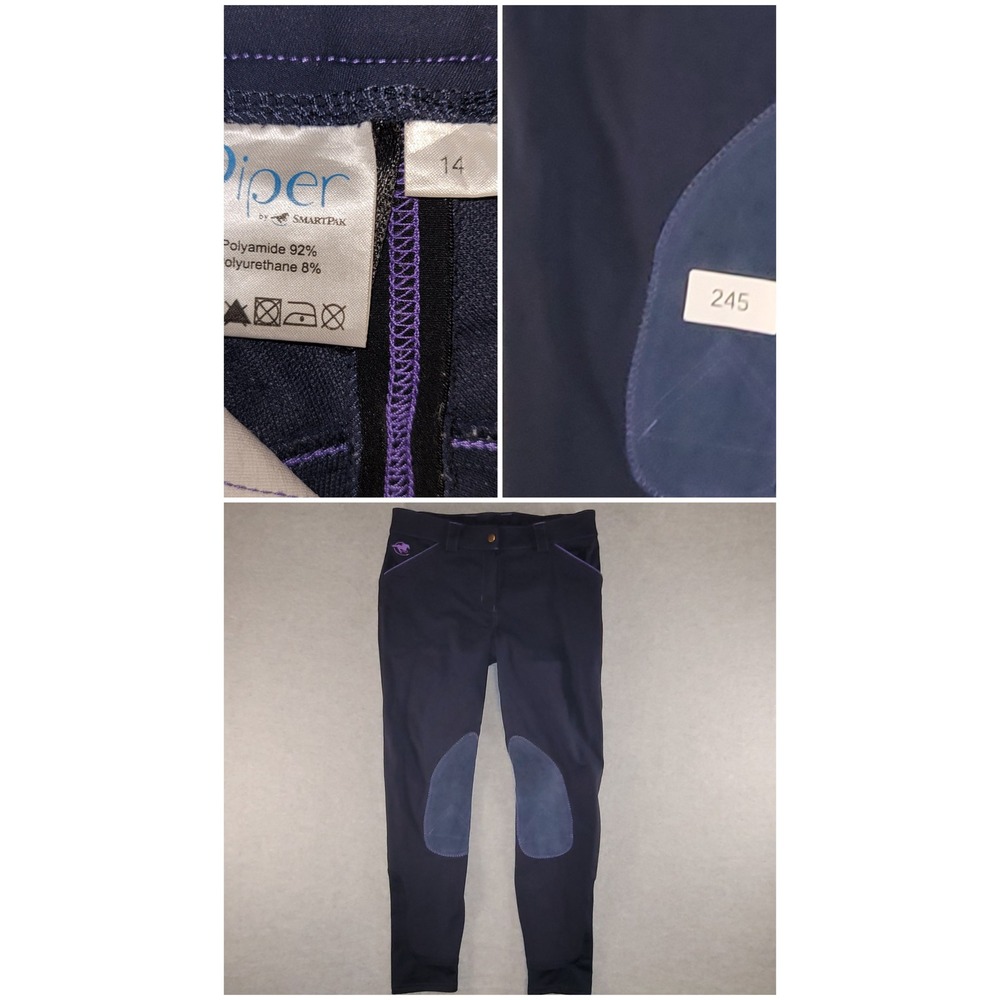 Piper by SmartPak Navy Purple Knee Patch Equestrian Riding Breeches Womens 14